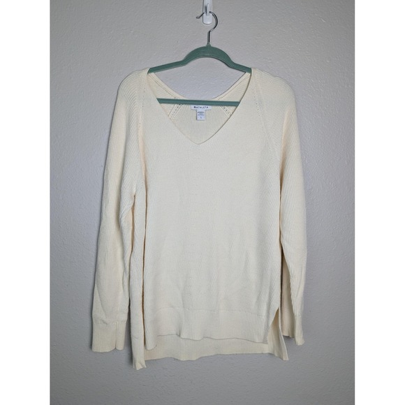 Athleta Sweaters - Athleta Sweater Womens Large White Hanover V Neck Tunic Pullover Knit Side Slits